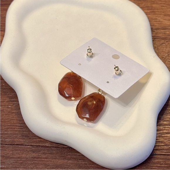 Maillard Aesthetic Resin Drop Earrings Silver Needle Trendy Statement Jewelry - Picture 6 of 6